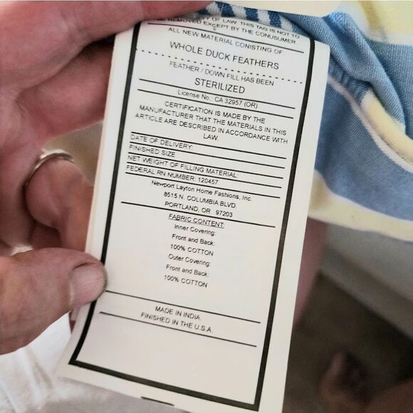 NEWPORT Yellow And Blue Stripe Pillows Duck Feather Fill Decorative Pillow Beach - Picture 3 of 7